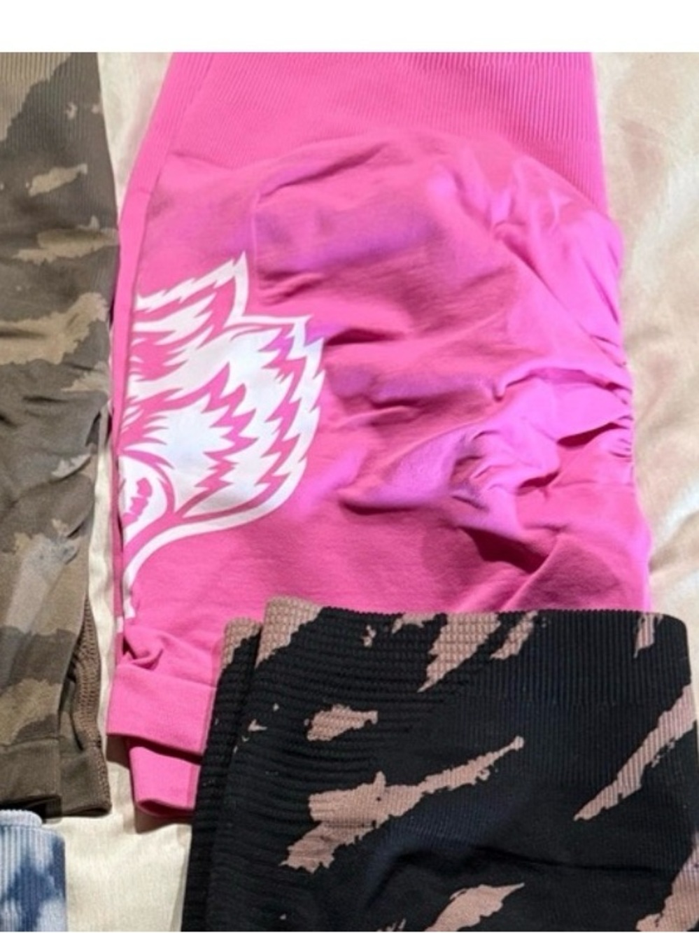 Assorted Printed Leggings Lot - Pink, Black/Tan, Blue Tie-Dye, Olive Camo